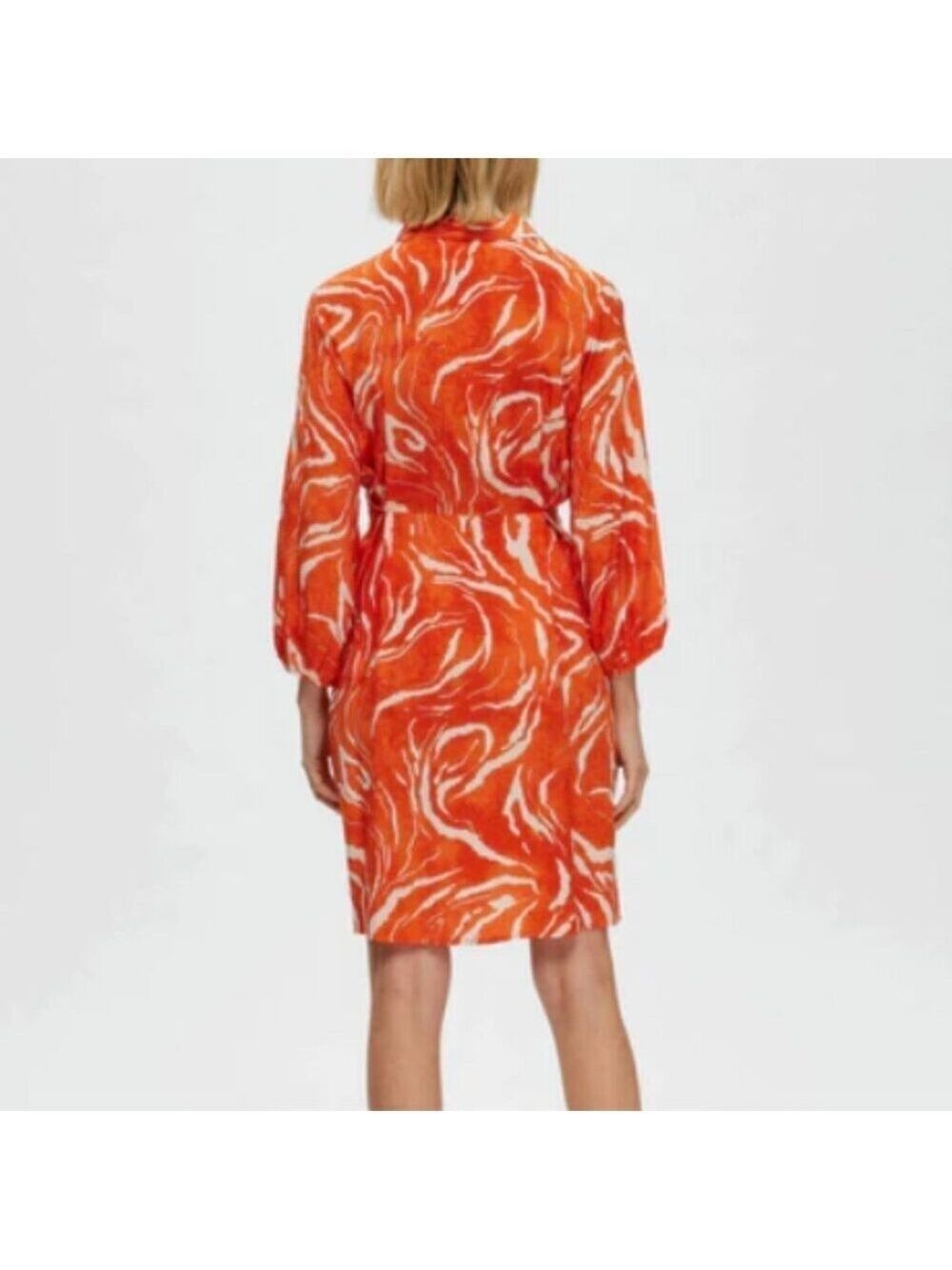 Selected Femme Sirine Orangeade Print Shirt Dress Belted EU 38 M 0508 - Picture 3 of 10